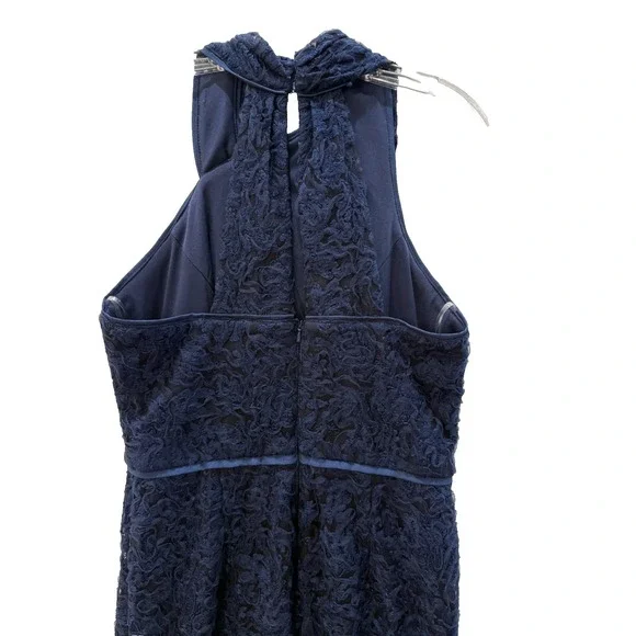 JS Collection Sz 8 Scarlet Wrap Tea Length Dress Navy Embroidered Mesh Soutache - Picture 8 of 15